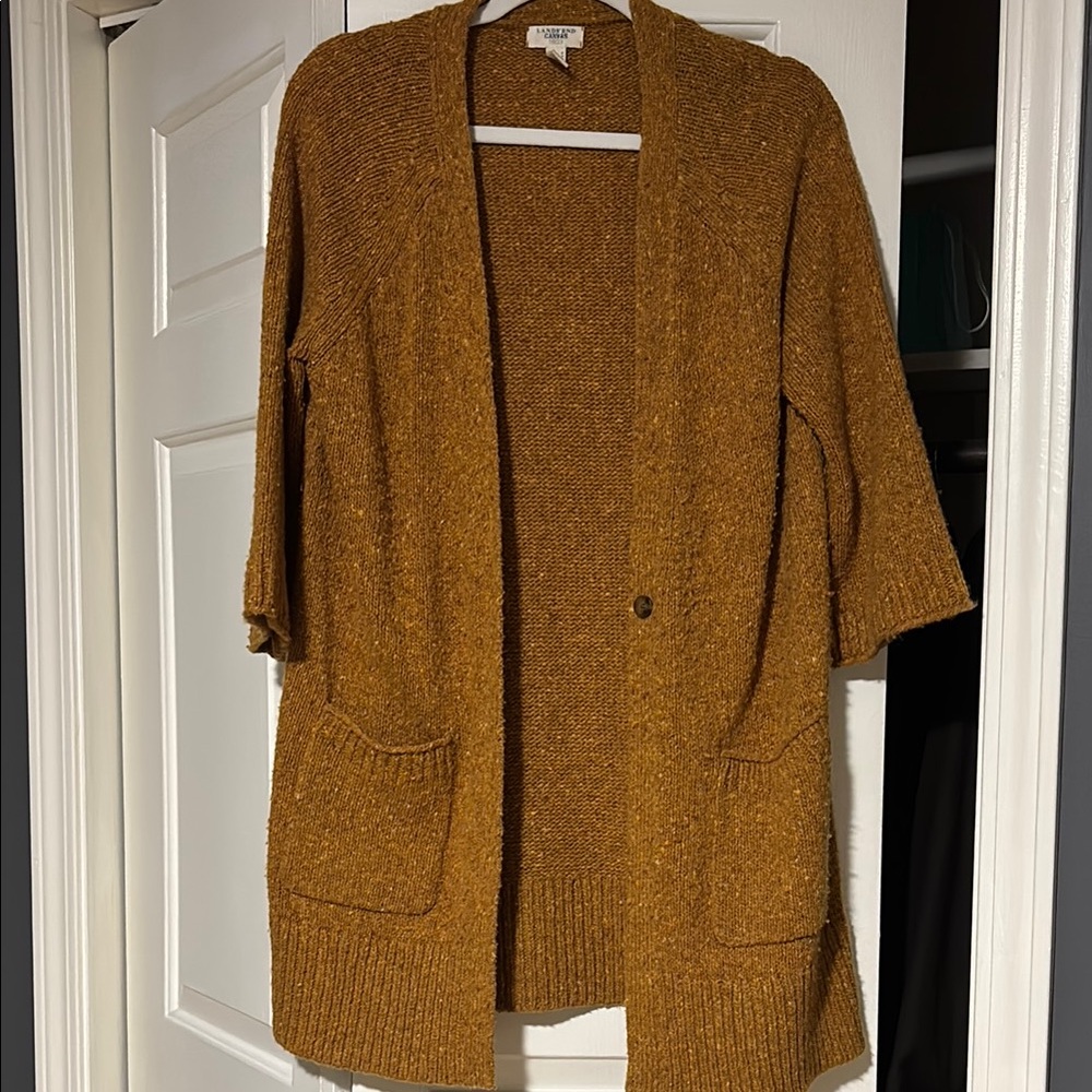Lands’ End Canvas Gold Cardigan Sweater Sz S